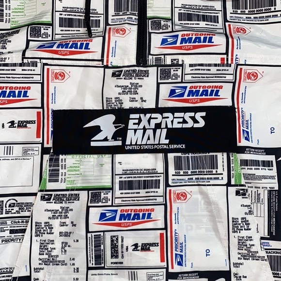 FOREVER 21 USPS COLLAB POST OFFICE RECEIPT WINDBREAKER JACKET HOODED - Picture 2 of 4